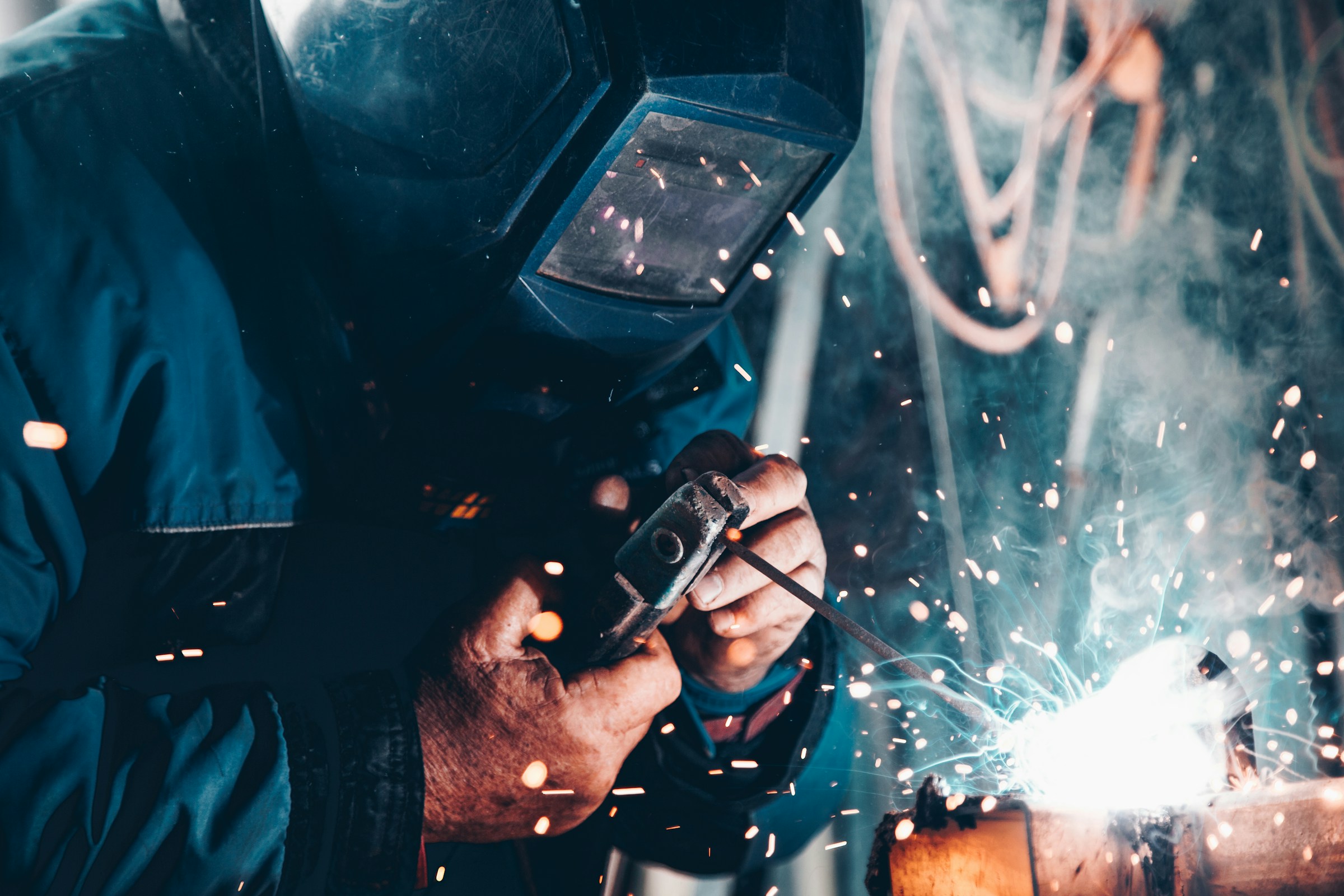 Welding sparks in a workshop